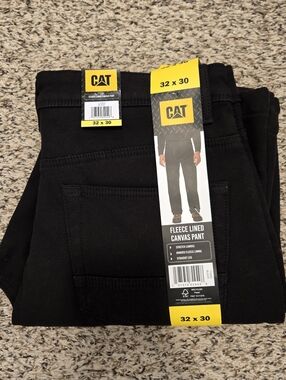 CAT Caterpillar Fleece Lined Insulated Canvas Work Pants Men's Size 30X32 Black